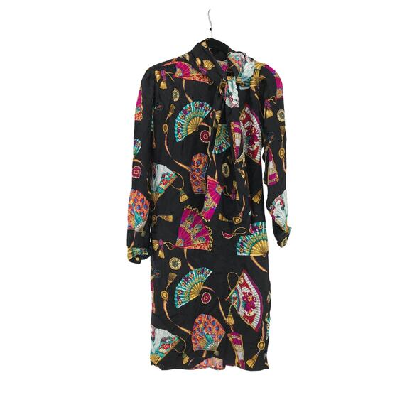 nwt vtg saks fifth avenue jerri sherman fan print silk dress - Picture 1 of 8